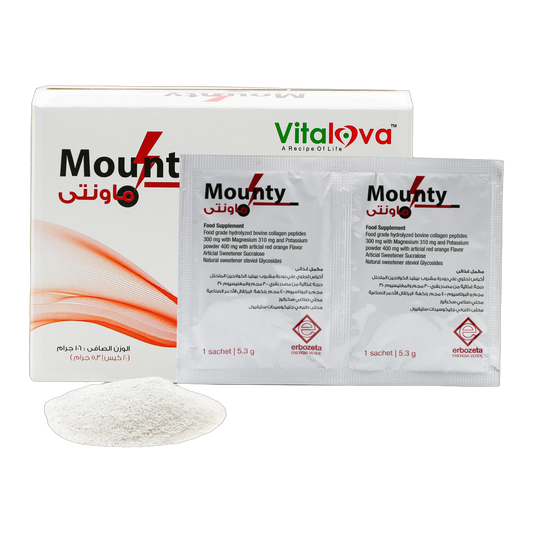 Mounty Magnesium 310 mg Potassium 400 mg and Ginseng 100 mg Red Orange Flavor 20 Sachets