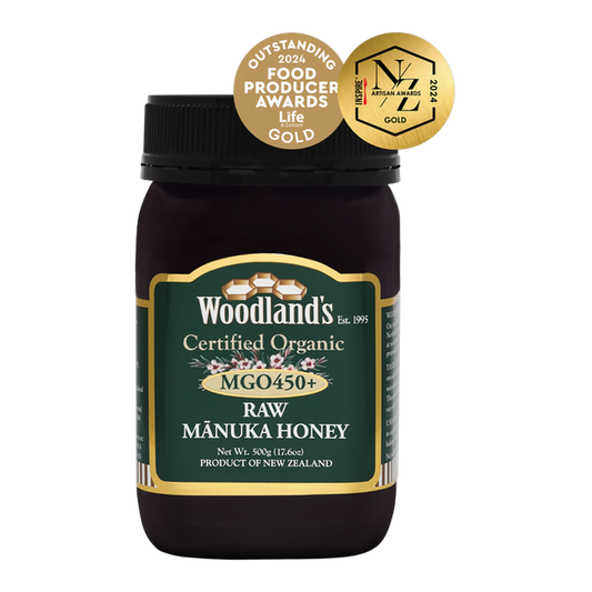 Woodland's Mānuka Honey MGO450 + Organic Raw 250g