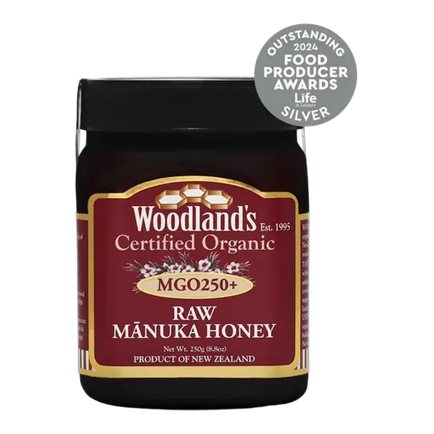 Woodland's Mānuka Honey MGO250 + Organic Raw 250g