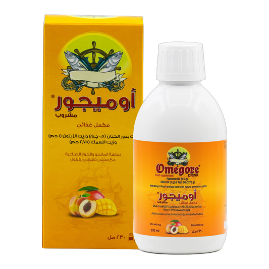 Omegore Fish Oil 2750 mg, Olive Oil 1000 mg, and Flaxseed Oil 500 mg Drink Mango and Peach Flavor  230 ml