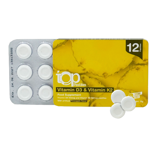 Top Vitamin D3 and K2 Vitamin D3 (2000 IU) and Vitamin K2 Pineapple Flavor 12 Pastilles