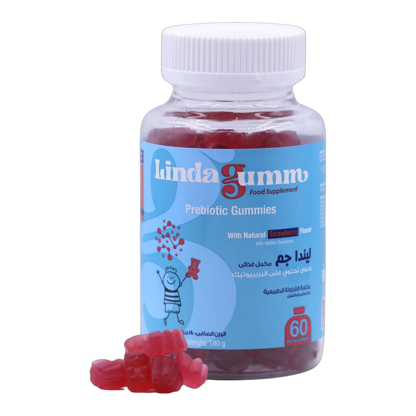 Lindagum Prebiotic Inulin Fiber 190 mg Strawberry Flavor 60 Gummies