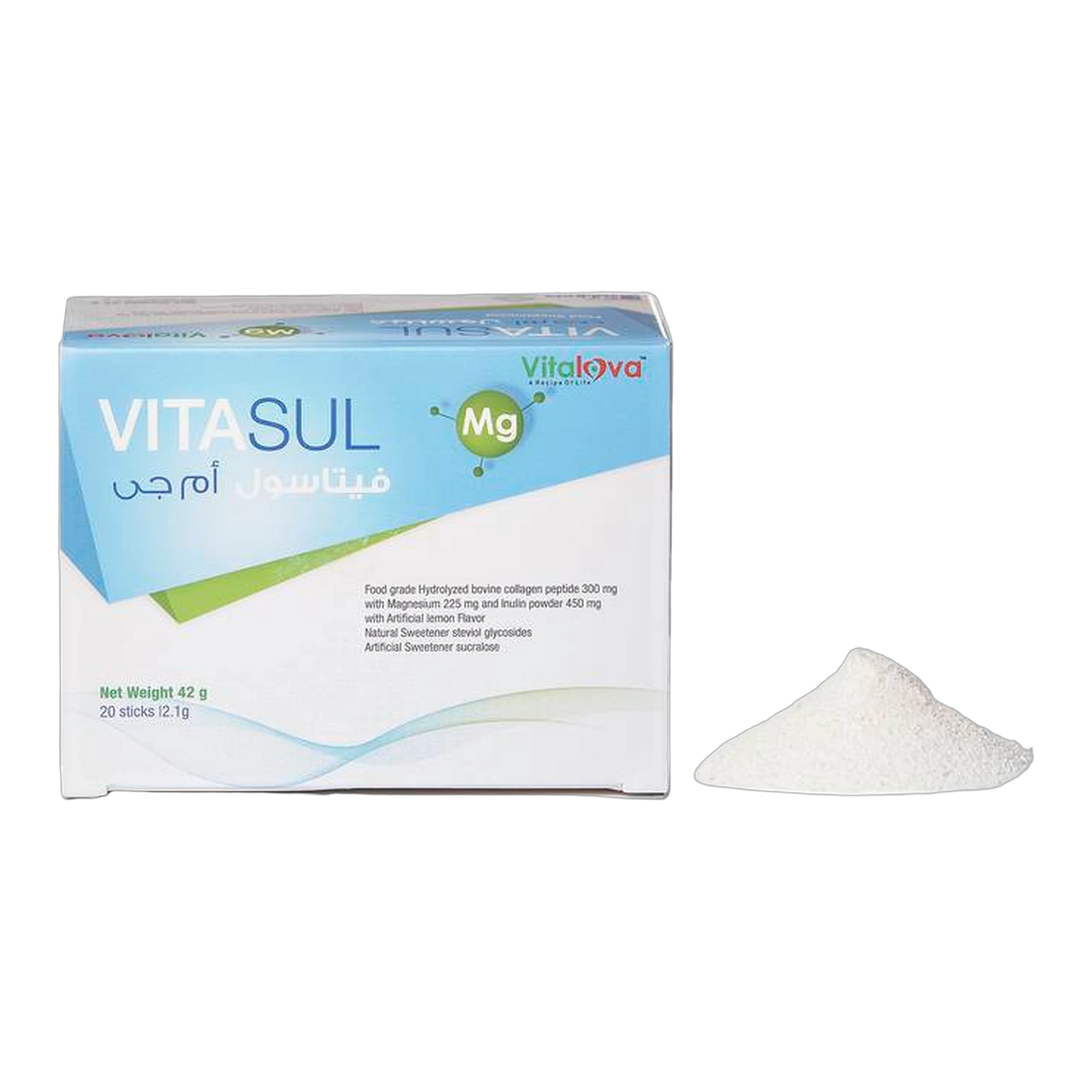 Vitasul Inulin 450 mg Magnesium 225 mg and Hydrolyzed Bovine Lemon Flavor 20 Sachet