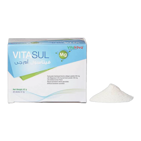 Vitasul Inulin 450 mg Magnesium 225 mg and Hydrolyzed Bovine Lemon Flavor 20 Sachet
