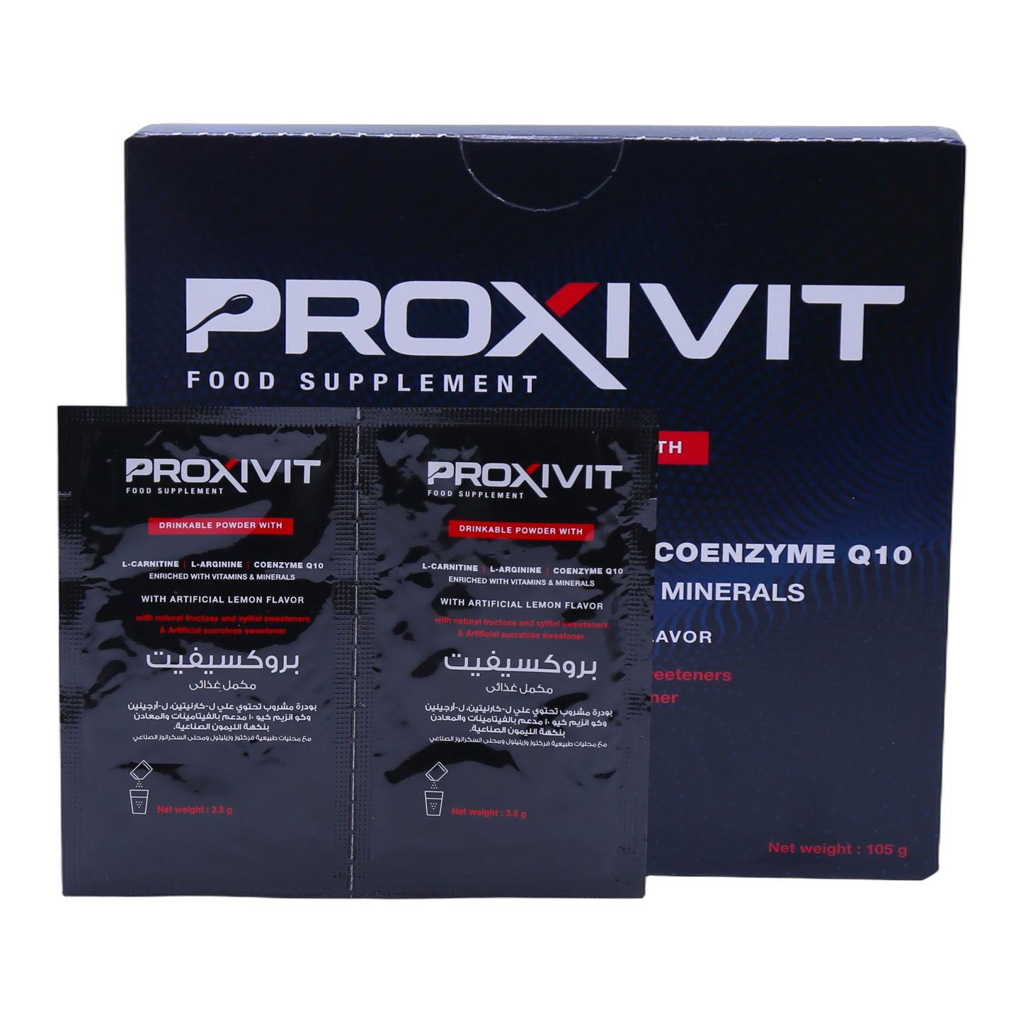 Proxivit L-Carnitine 1.7g L-Arginine Co Q10 with Vitamins and Minerals Lemon Flavor 30 Sachets