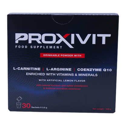 Proxivit L-Carnitine 1.7g L-Arginine Co Q10 with Vitamins and Minerals Lemon Flavor 30 Sachets