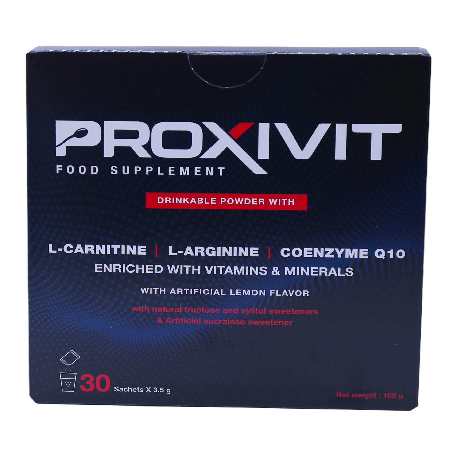 Proxivit L-Carnitine 1.7g L-Arginine Co Q10 with Vitamins and Minerals Lemon Flavor 30 Sachets