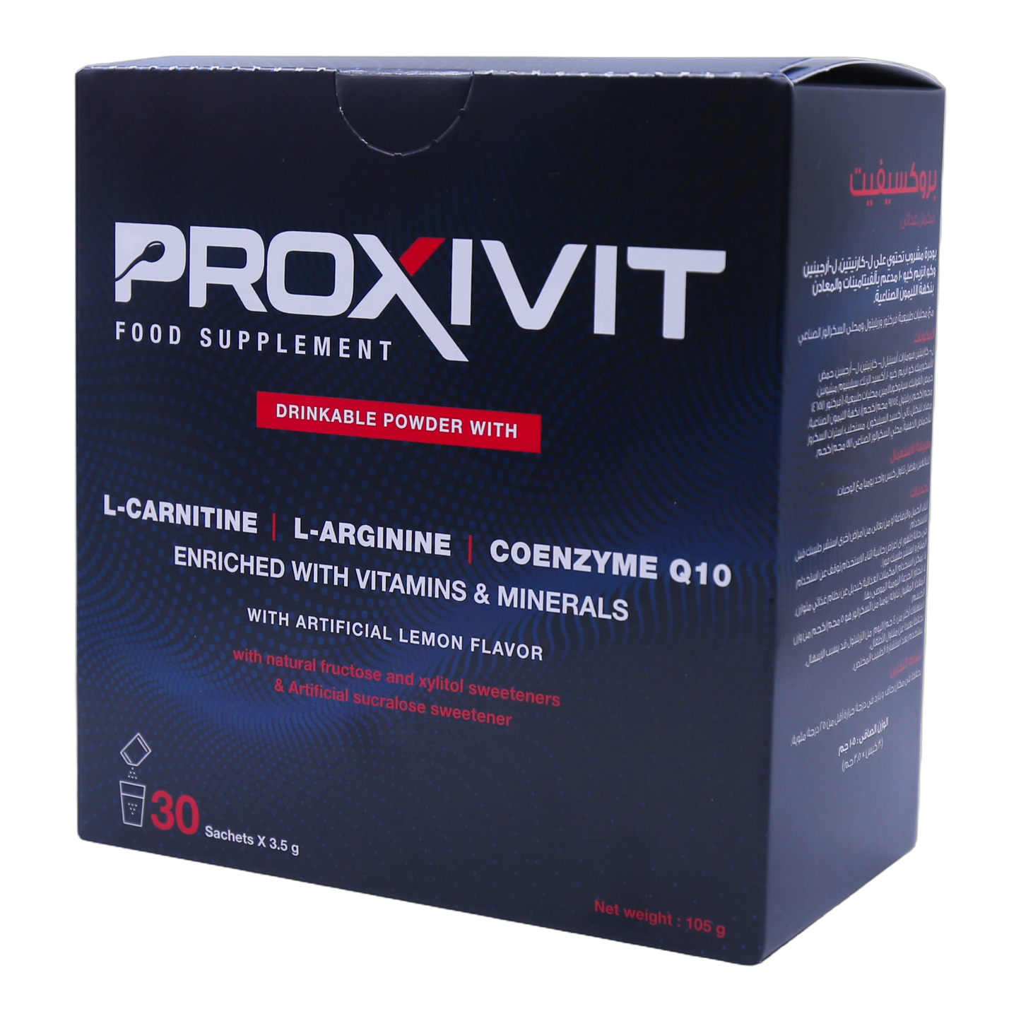 Proxivit L-Carnitine 1.7g L-Arginine Co Q10 with Vitamins and Minerals Lemon Flavor 30 Sachets