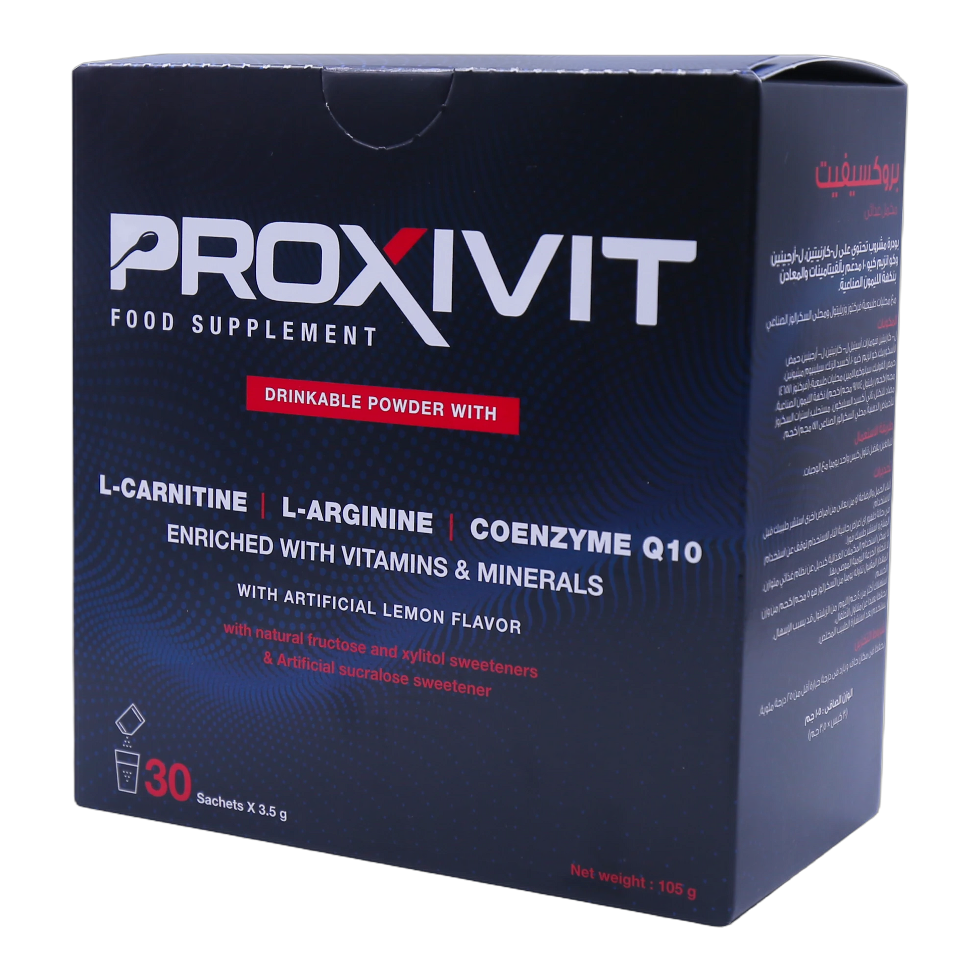 Proxivit L-Carnitine 1.7g L-Arginine Co Q10 with Vitamins and Minerals Lemon Flavor 30 Sachets