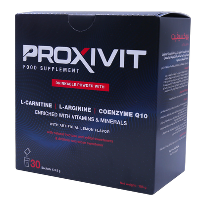 Proxivit L-Carnitine 1.7g L-Arginine Co Q10 with Vitamins and Minerals Lemon Flavor 30 Sachets