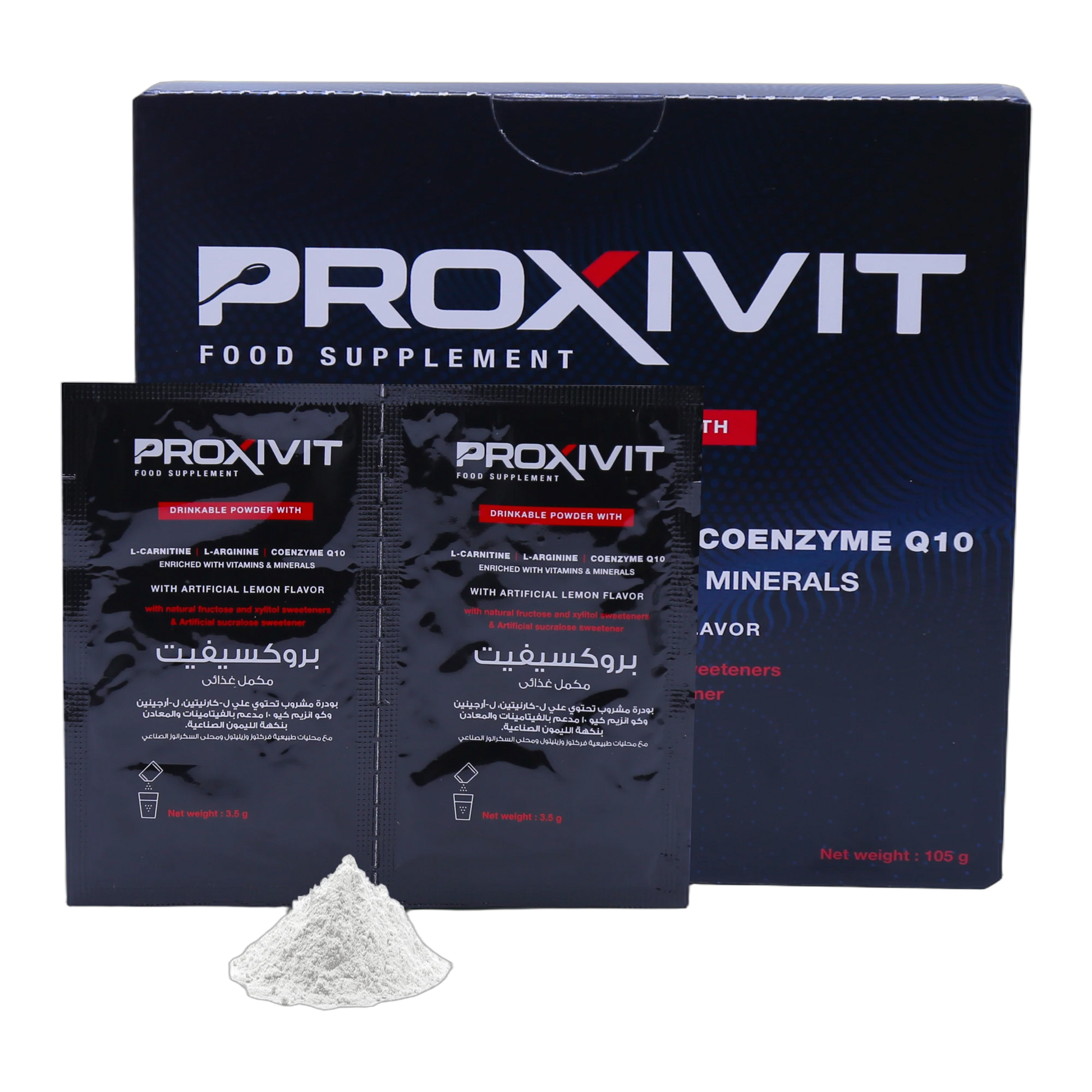 Proxivit L-Carnitine 1.7g L-Arginine Co Q10 with Vitamins and Minerals Lemon Flavor 30 Sachets