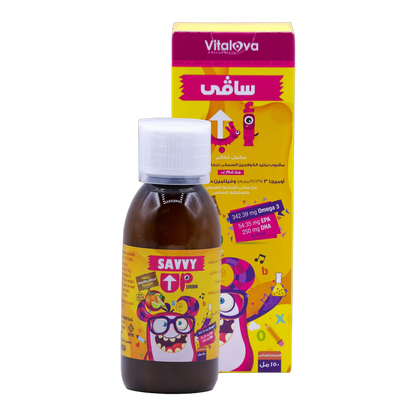 Savvy Up Omega-3 Syrup 342.3 mg with Fish Collagen Peptide, Vitamin D and Vitamin E Lemon and Orange Flavor 150 ml