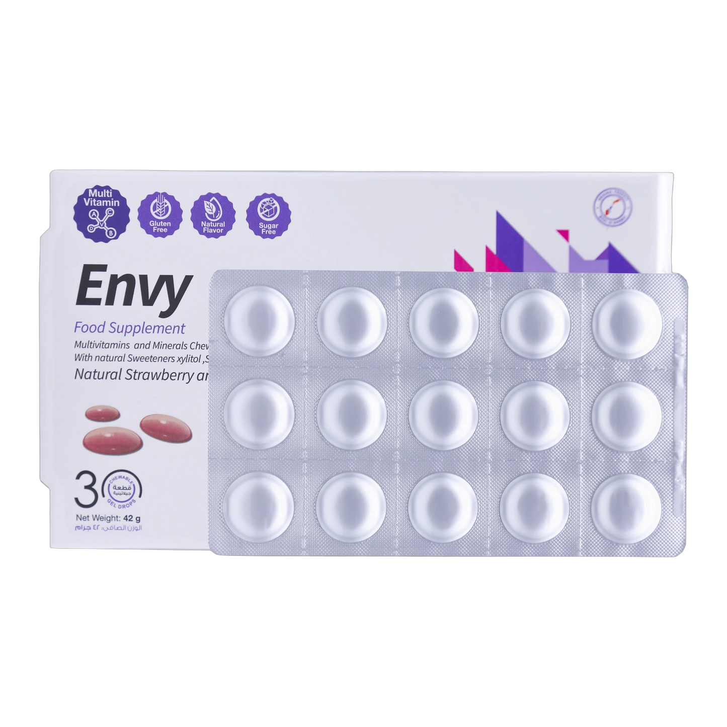 Envy Biotin 30 mcg Vitamins and Minerals Strawberry and Lemon Flavor 30 Gummies