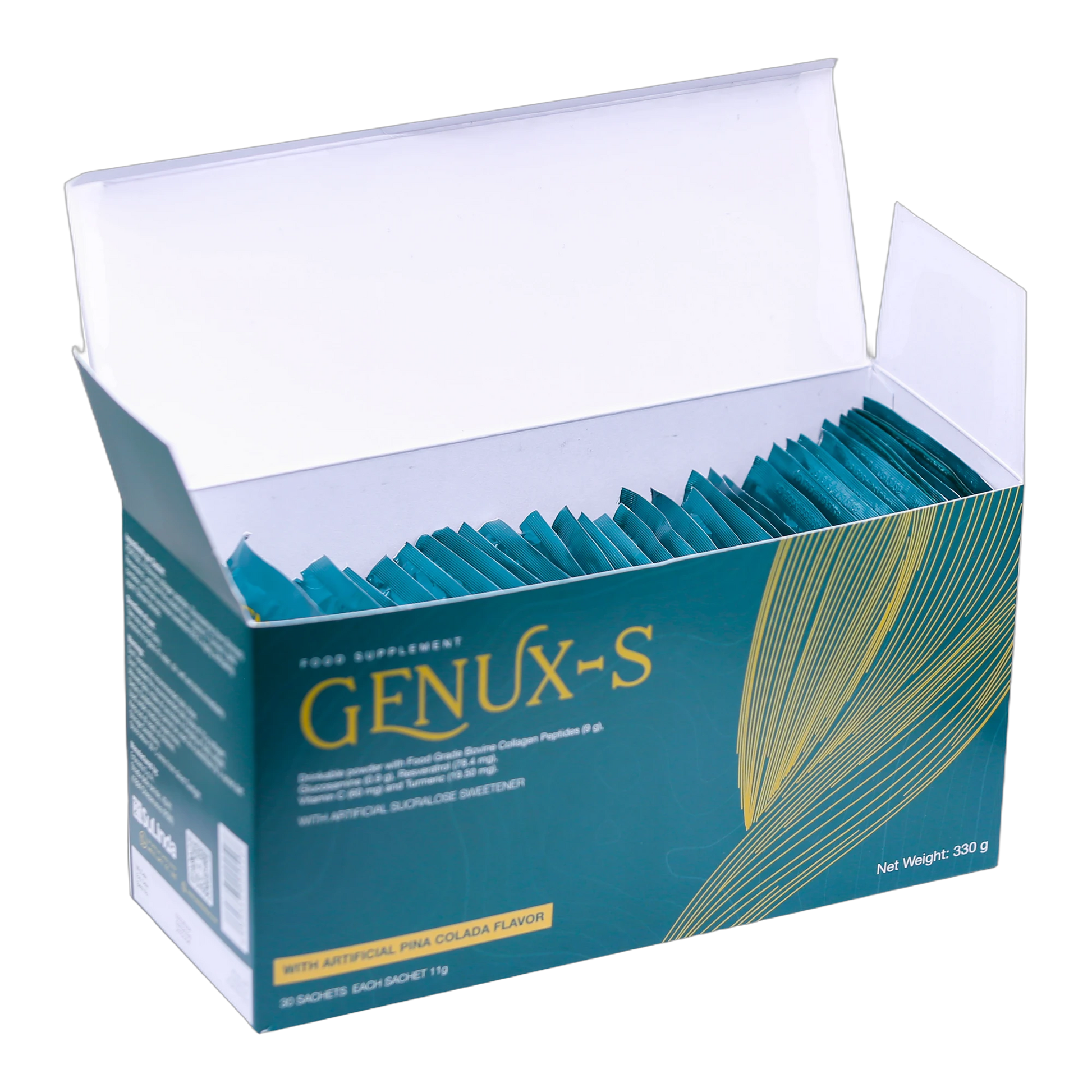 Genux-S – Fortigel Collagen Glucosamine Resveratrol and Curcumin Pina Colada Flavor 30 Sachets
