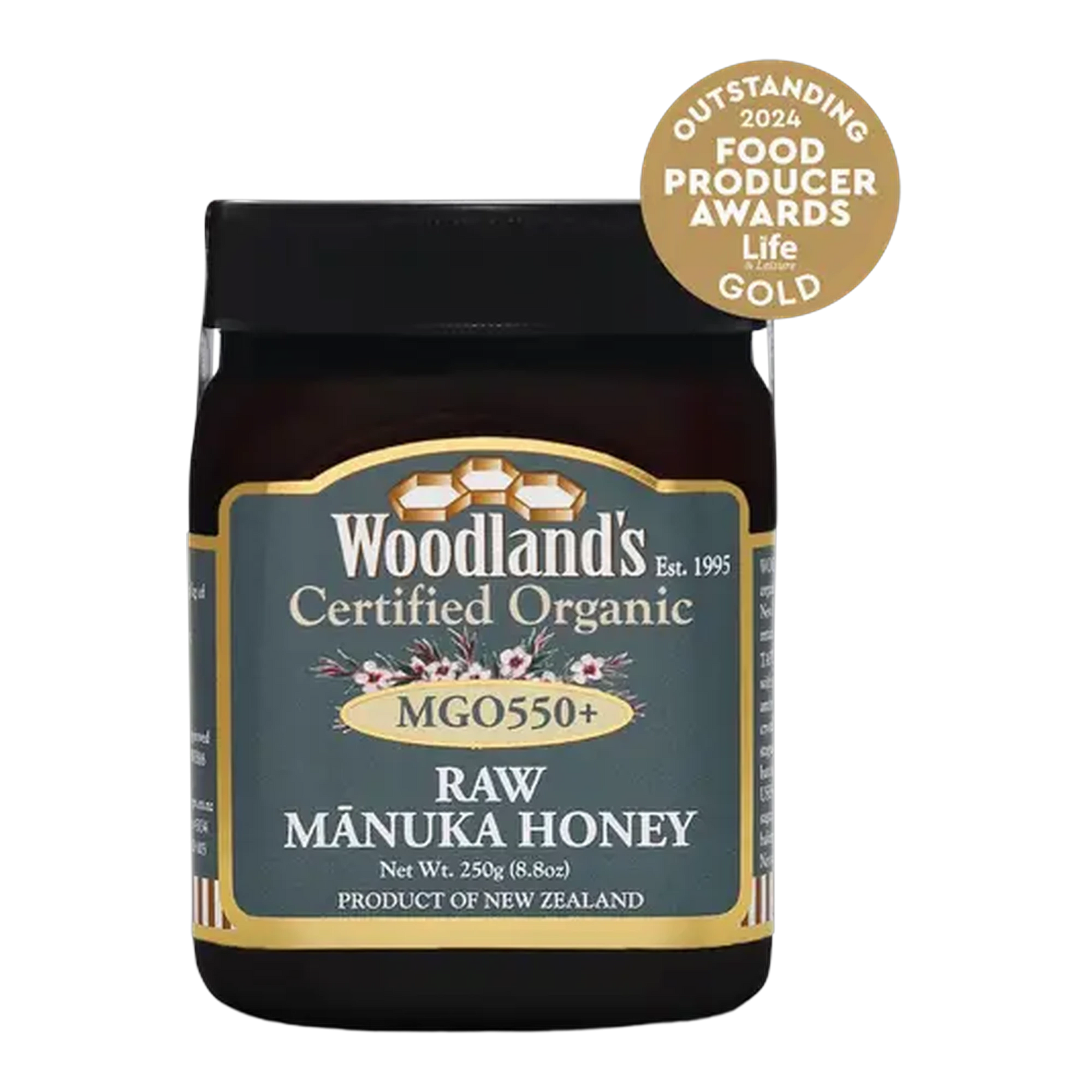 Woodland's Mānuka Honey MGO550+ Organic Raw 250g