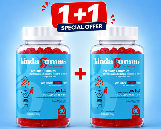 1+1 Lindagum Prebiotic Inulin Fiber 190 mg Strawberry Flavor 60 Gummies (UAE)